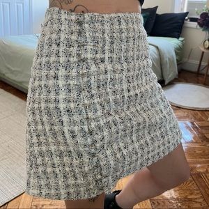 Storia Safety Pinned Tweed Plaid Mini Skirt